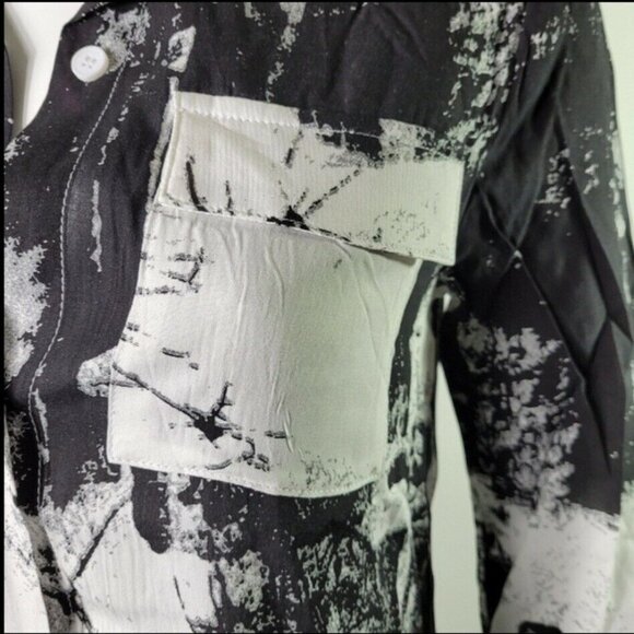 Boutique Dress Day Abstract Oversized Button Front Shirt Dress Black White Maxi - Picture 8 of 13